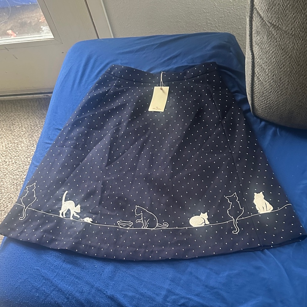 Navy Blue Cat Print Skirt